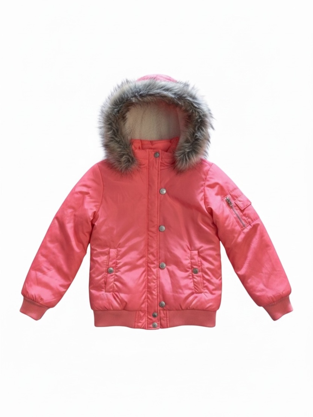 Girls‎ Justice Bright Coral Faux Fur Hooded Sherpa Bomber Jacket Size 8/10